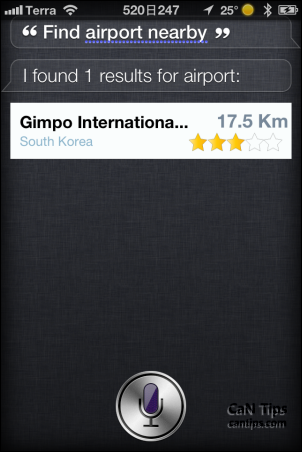 iPhone Siri: "Find airport nearby"