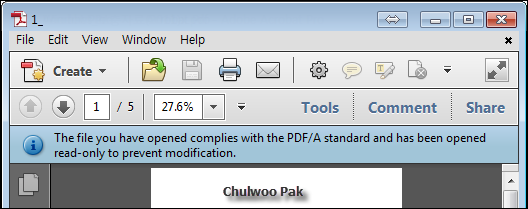 The file you have opened complies with the PDF/A standard and has been opened read-only to prevent modification.