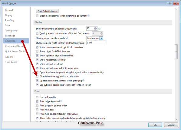 Word Options