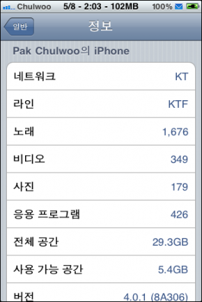 iPhone 정보(4.0.1)